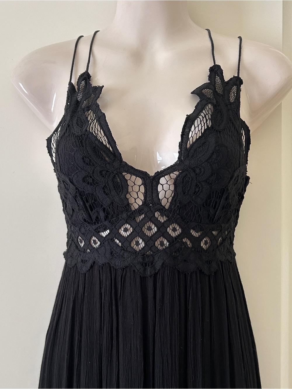 FREE PEOPLE "Adella" Maxi Slip Dress With Lace Top, Black, Size S, EUC - Picture 4 of 9